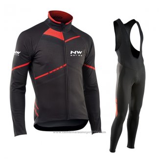 2017 Maillot Cyclisme Northwave Ml Noir et Rouge Manches Longues et Cuissard