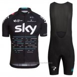 2017 Maillot Cyclisme Sky Bleu et Noir Manches Courtes et Cuissard