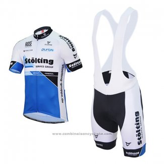 2017 Maillot Cyclisme Stolting Blanc et Bleu Manches Courtes et Cuissard