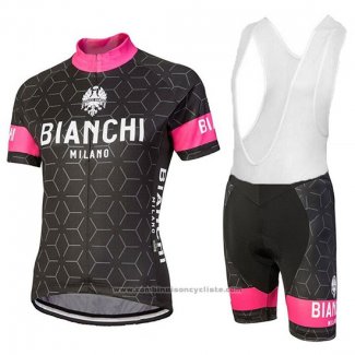 2018 Maillot Cyclisme Bianchi Nevola Noir et Rose Manches Courtes et Cuissard