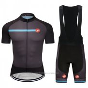 2018 Maillot Cyclisme Castelli Fonce Gris Manches Courtes et Cuissard