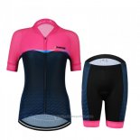 2018 Maillot Cyclisme Femme Jokvie Rose Fonce Bleu Manches Courtes Cuissard