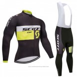 2018 Maillot Cyclisme Scott Noir et Blanc Manches Longues et Cuissard