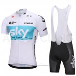 2018 Maillot Cyclisme Sky Blanc et Bleu Manches Courtes et Cuissard