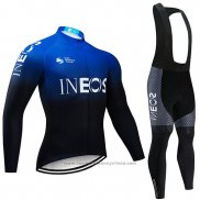 2019 Maillot Cyclisme Castelli Ineos Noir Bleu Manches Longues et Cuissard