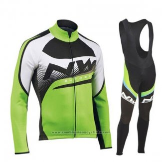 2019 Maillot Cyclisme Northwave Vert Noir Blanc Manches Longues et Cuissard