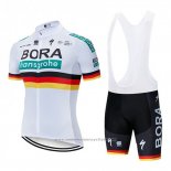 2019 Maillot Cyclisme Bora Champion Belgique Blanc Manches Courtes et Cuissard