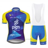 2019 Maillot Cyclisme PGN Bleu Brillant Jaune Manches Courtes et Cuissard