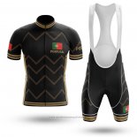 2020 Maillot Cyclisme Champion Portugal Noir Jaune Manches Courtes et Cuissard