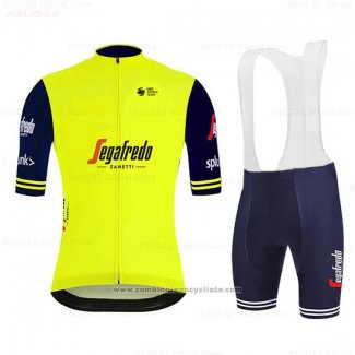 2020 Maillot Cyclisme Segafredo Zanetti Jaune Azul Manches Courtes et Cuissard