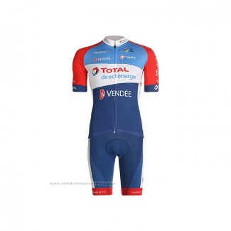 2021 Maillot Cyclisme Direct Energie Bleu Rouge Blanc Manches Courtes et Cuissard