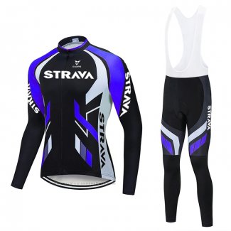 2021 Maillot Cyclisme STRAVA Violet Noir Manches Longues et Cuissard