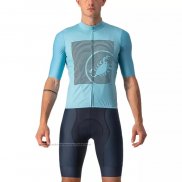 2022 Maillot Cyclisme Castelli Bleu Clair Gris Manches Courtes et Cuissard