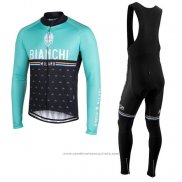 Maillot Cyclisme Bianchi Milano Nalles Bleu Clair Noir Manches Longues et Cuissard