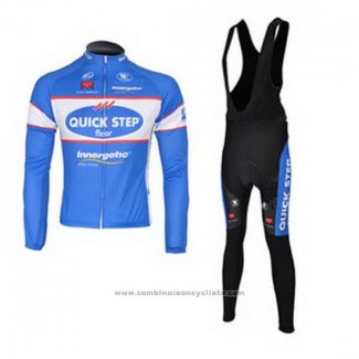 2010 Maillot Cyclisme Quick Step Floor Azur Manches Longues et Cuissard