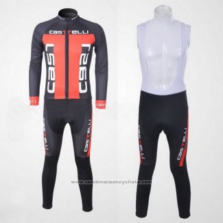 2011 Maillot Cyclisme Castelli Gris et Orange Manches Longues et Cuissard