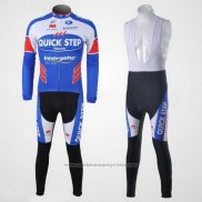 2011 Maillot Cyclisme Quick Step Floor Blanc et Azur Manches Longues et Cuissard