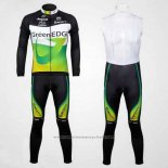 2012 Maillot Cyclisme GreenEDGE Noir et Vert Manches Longues Cuissard