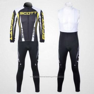 2012 Maillot Cyclisme Scott Gris et Jaune Manches Longues et Cuissard