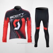 2012 Maillot Cyclisme Scott Noir et Rouge Manches Longues et Cuissard