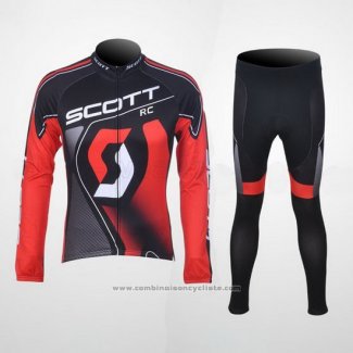 2012 Maillot Cyclisme Scott Noir et Rouge Manches Longues et Cuissard