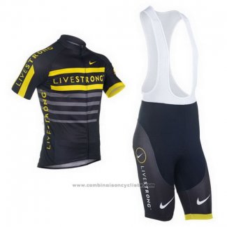 2013 Maillot Cyclisme Livestrong Noir et Jaune Manches Courtes et Cuissard