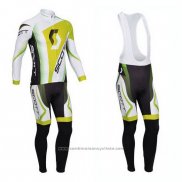 2013 Maillot Cyclisme Scott Blanc et Jaune Manches Longues et Cuissard