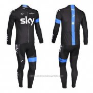 2013 Maillot Cyclisme Sky Bleu et Noir Manches Longues et Cuissard