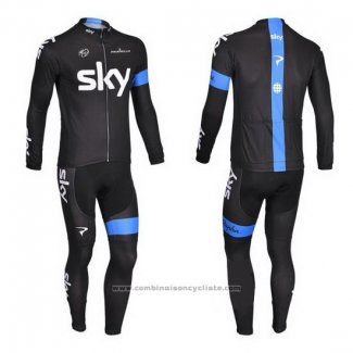 2013 Maillot Cyclisme Sky Bleu et Noir Manches Longues et Cuissard