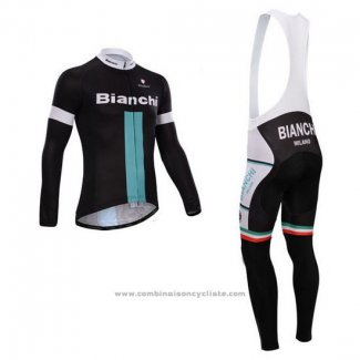 2014 Maillot Cyclisme Bianchi Noir et Vert Manches Longues et Cuissard