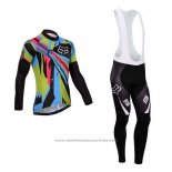 2014 Maillot Cyclisme Fox Azur et Noir Manches Longues et Cuissard