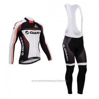 2014 Maillot Cyclisme Giant Blanc et Noir Manches Longues et Cuissard