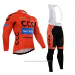 2015 Maillot Cyclisme CCC Noir et Orange Manches Longues et Cuissard