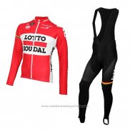 2015 Maillot Cyclisme Lotto Soudal Rouge et Blanc Manches Longues et Cuissard