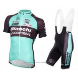 2016 Maillot Cyclisme Bianchi Mtb Bleu Clair et Noir Manches Courtes et Cuissard