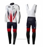 2016 Maillot Cyclisme Sky Champion Regno Unito Blanc et Rouge Manches Longues et Cuissard