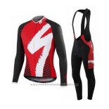 2016 Maillot Cyclisme Specialized Brillant Noir et Rouge Manches Longues et Cuissard