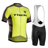 2016 Maillot Cyclisme Trek Bontrager Noir et Jaune Manches Courtes et Cuissard