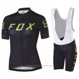 2017 Maillot Cyclisme Femme Fox Noir et Vert Manches Courtes et Cuissard