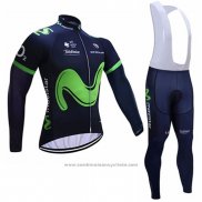 2017 Maillot Cyclisme Movistar Noir Manches Longues et Cuissard