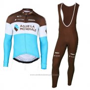 2018 Maillot Cyclisme Ag2r La Mondiale Marron Bleu Manches Longues et Cuissard