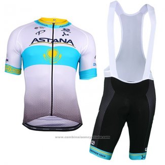 2018 Maillot Cyclisme Astana Blanc Bleu Manches Courtes et Cuissard