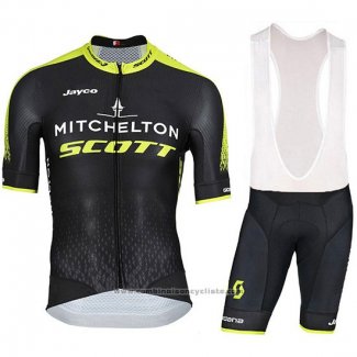 2018 Maillot Cyclisme Mitchelton Scott Noir Manches Courtes et Cuissard