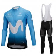 2018 Maillot Cyclisme Movistar Bleu Manches Longues et Cuissard