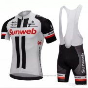 2018 Maillot Cyclisme Sunweb Gris et Noir Manches Courtes et Cuissard