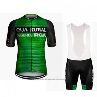 2019 Maillot Cyclisme Caja Rural Vert Noir Manches Courtes et Cuissard