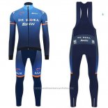 2019 Maillot Cyclisme Casteli De Rose Bleu Manches Longues et Cuissard