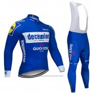 2019 Maillot Cyclisme Deceuninck Quick Step Bleu Blanc Manches Longues et Cuissard