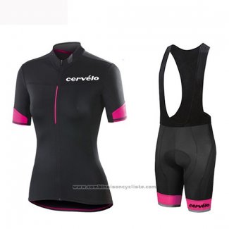 2019 Maillot Cyclisme Femme Cervelo Noir Rose Manches Courtes et Cuissard