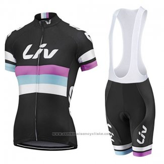 2019 Maillot Cyclisme Femme Liv Noir Blanc Violet Manches Courtes et Cuissard